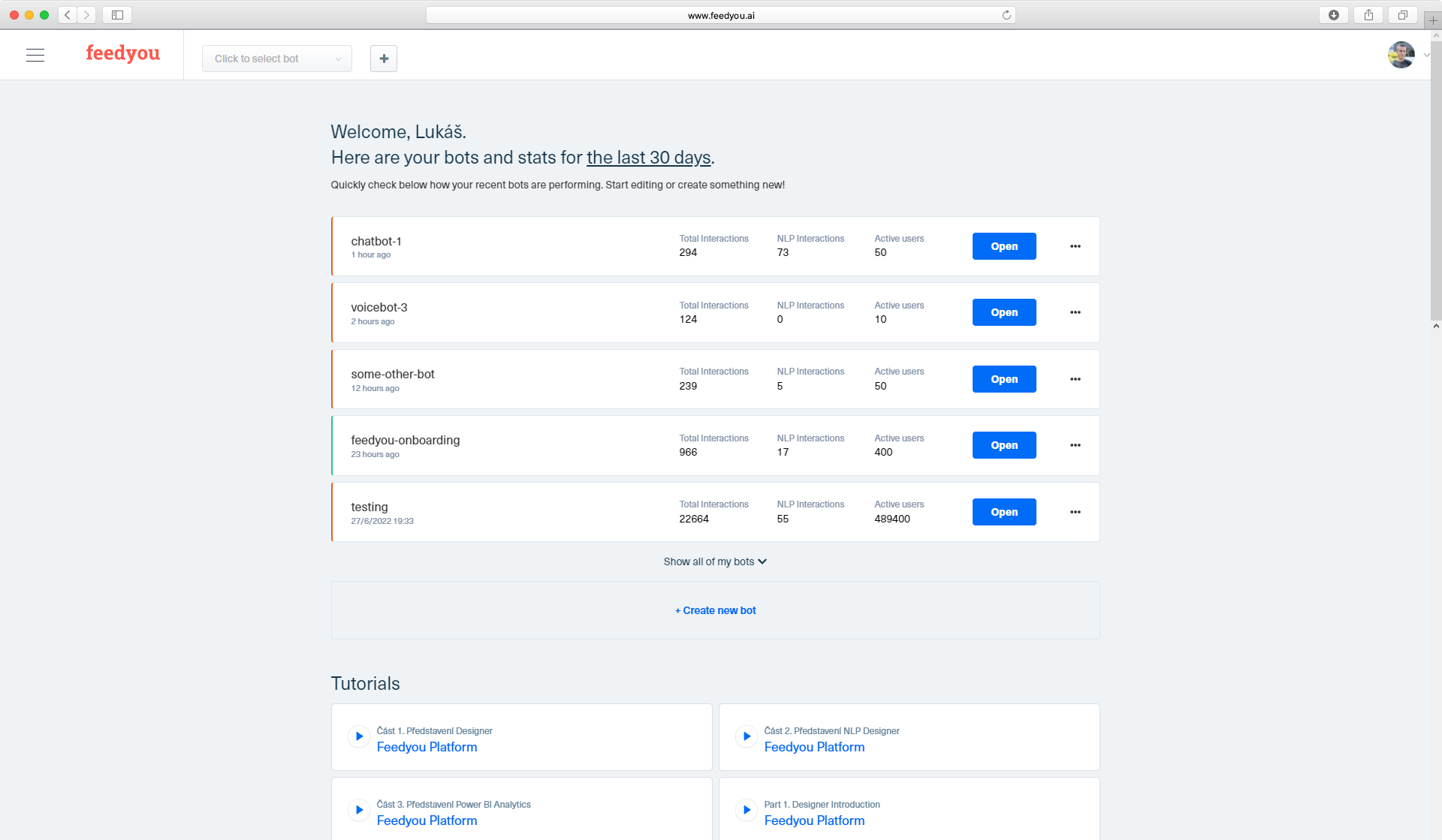 screenshot of Feedyou Platform